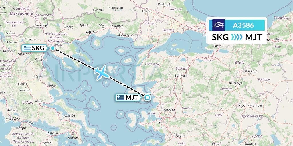 A3586 Aegean Airlines Flight Map: Thessaloniki to Mytilene