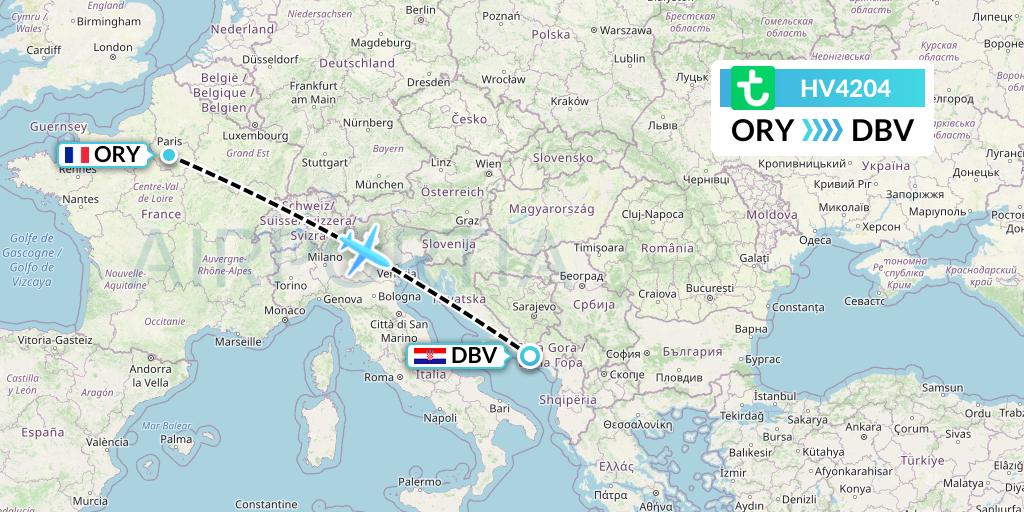 HV4204 Transavia Flight Map: Paris to Dubrovnik