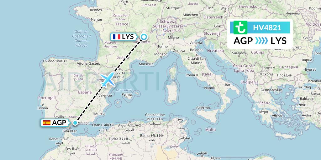 HV4821 Transavia Flight Map: Malaga to Lyon