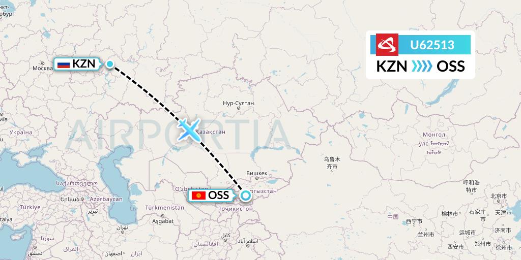 U62513 Ural Airlines Flight Map: Kazan to Osh