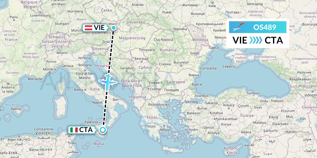 OS489 Austrian Airlines Flight Map: Vienna to Catania