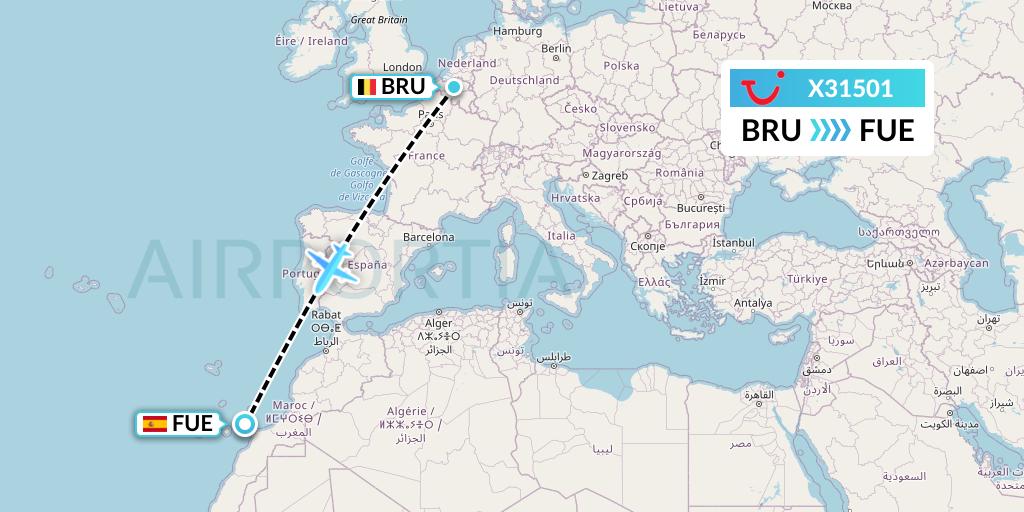 X31501 TUI fly Germany Flight Map: Brussels to Fuerteventura