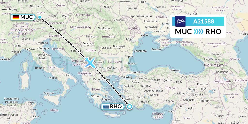 A31588 Aegean Airlines Flight Map: Munich to Rhodes