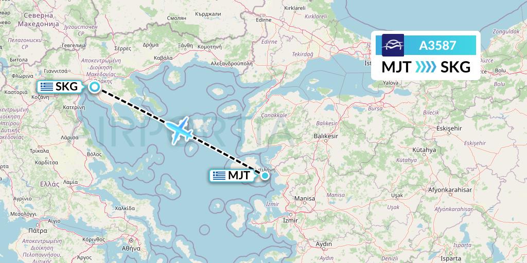 A3587 Aegean Airlines Flight Map: Mytilene to Thessaloniki