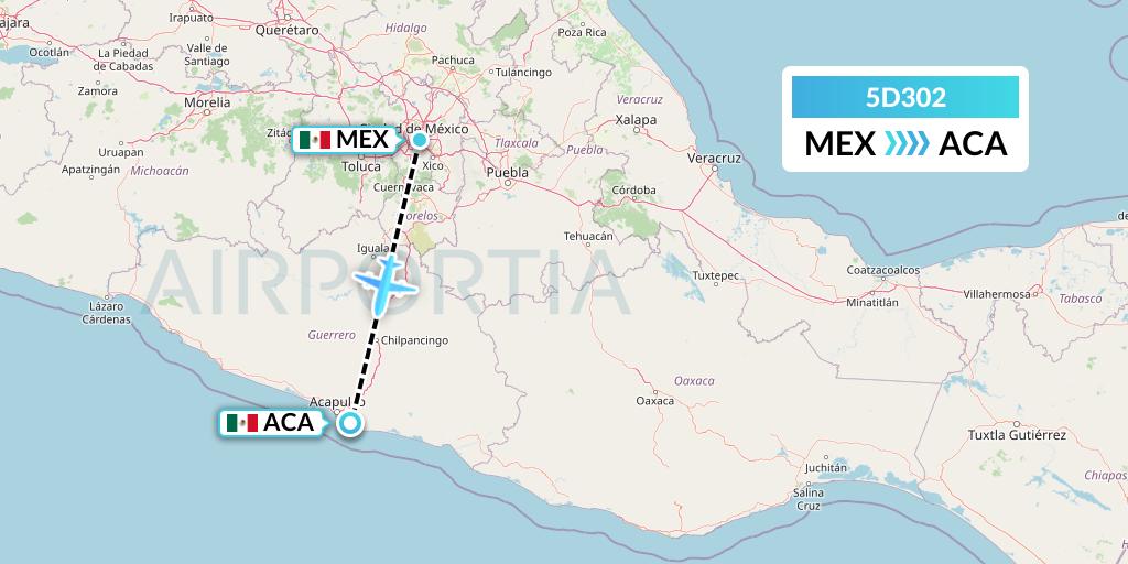 5D302 Aeromexico Connect Flight Map: Mexico City to Acapulco