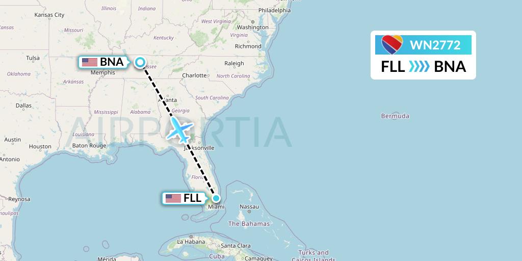 WN2772 Southwest Airlines Flight Map: Fort Lauderdale to Nashville