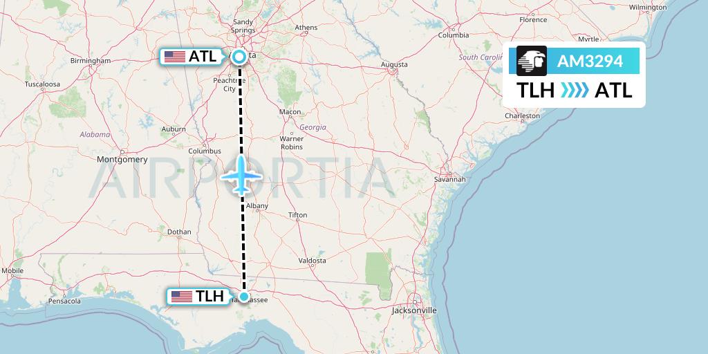 AM3294 Aeromexico Flight Map: Tallahassee to Atlanta