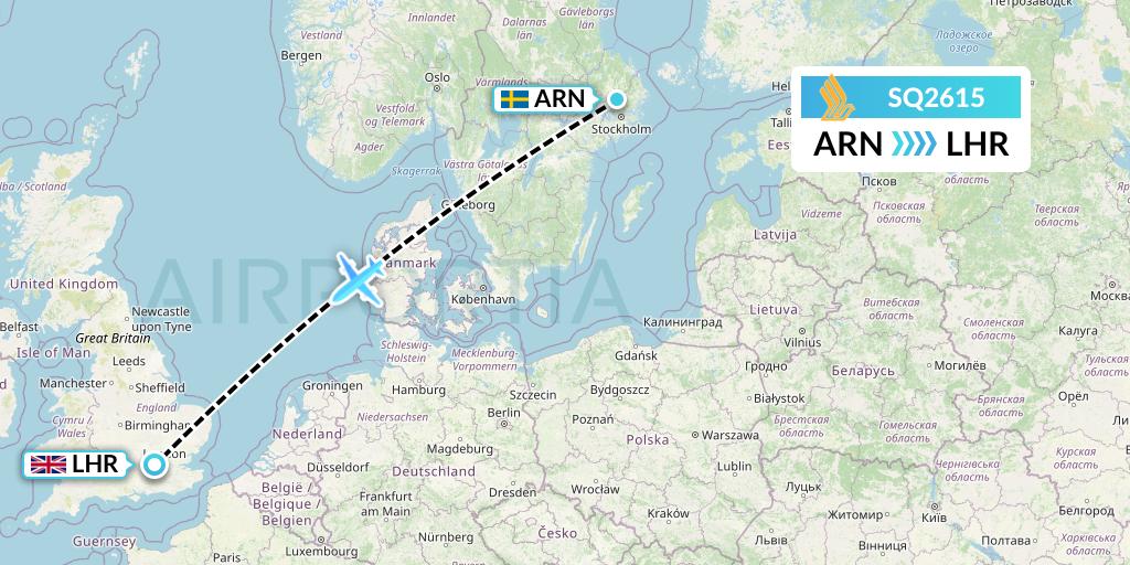 SQ2615 Singapore Airlines Flight Map: Stockholm to London