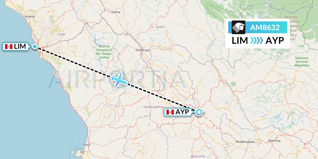 AM8632 Aeromexico Flight Map: Lima to Ayacucho