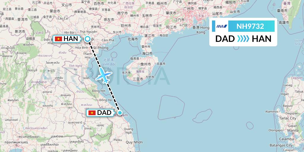 NH9732 All Nippon Airways Flight Map: Da Nang to Hanoi