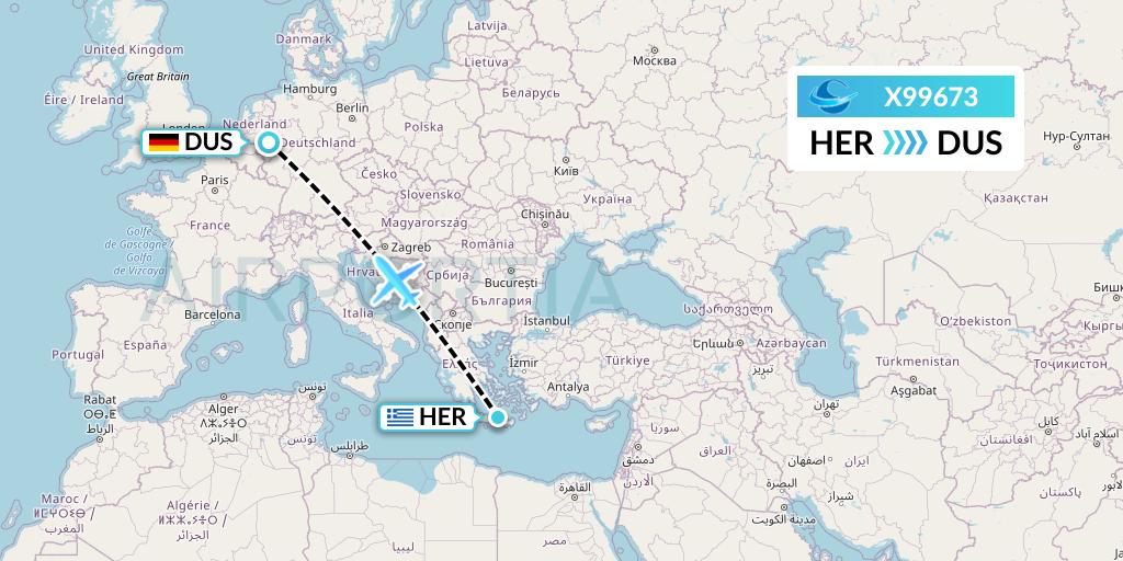 X99673 Avion Express Flight Map: Heraklion to Dusseldorf