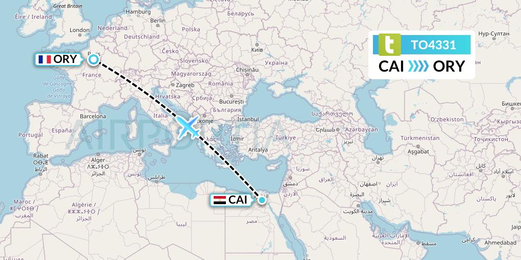 TO4331 Transavia France Flight Map: Cairo to Paris