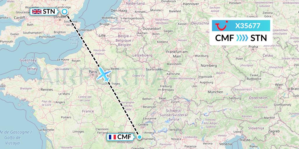 X35677 TUI fly Germany Flight Map: Chambery to London