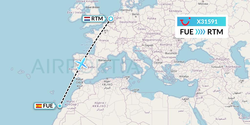 X31591 TUI fly Germany Flight Map: Fuerteventura to Rotterdam