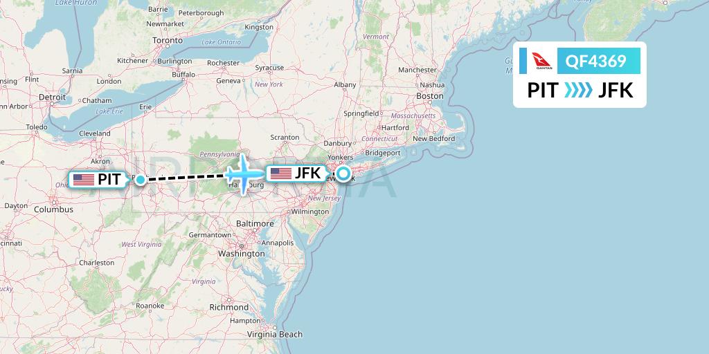 QF4369 Qantas Flight Map: Pittsburgh to New York