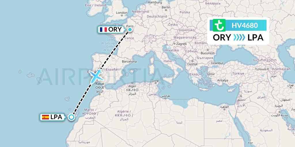HV4680 Transavia Flight Map: Paris to Las Palmas