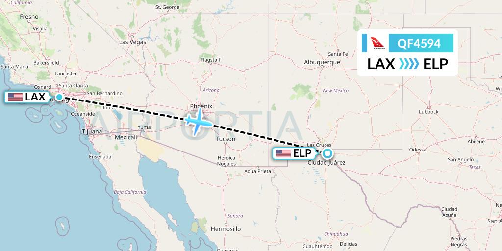 QF4594 Qantas Flight Map: Los Angeles to El Paso
