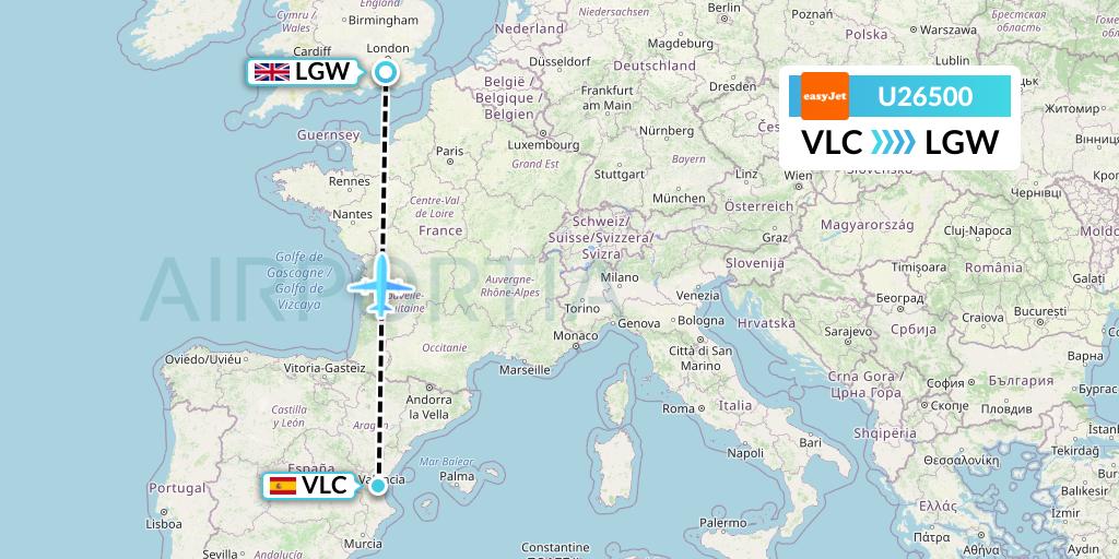 U26500 EasyJet Flight Map: Valencia to London