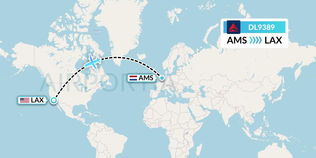 DL9389 Delta Air Lines Flight Map: Amsterdam to Los Angeles