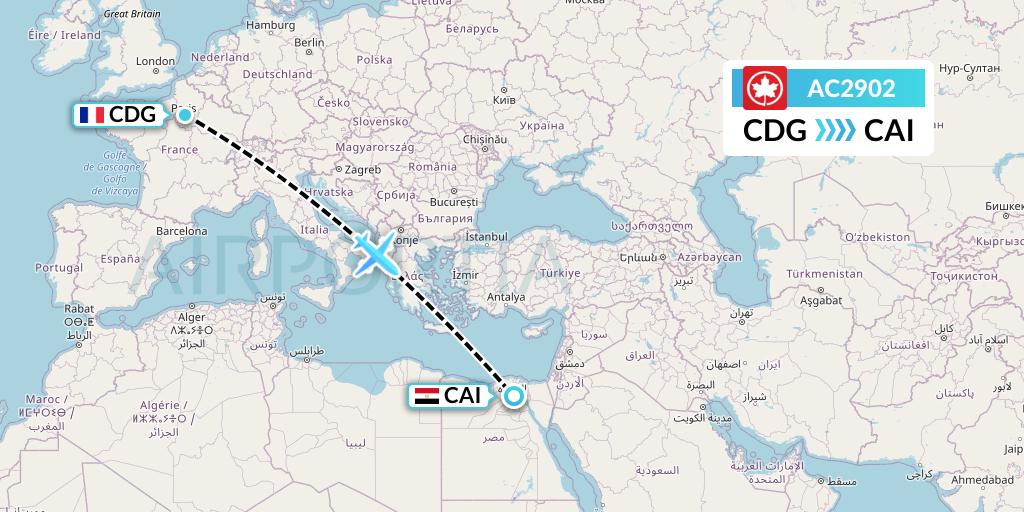 AC2902 Air Canada Flight Map: Paris to Cairo
