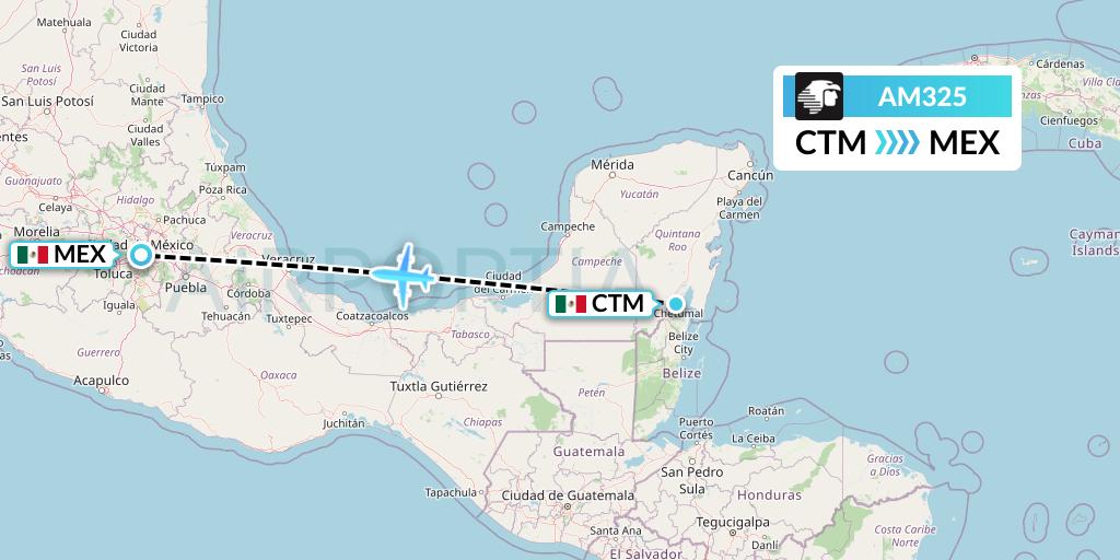 AM325 Aeromexico Flight Map: Chetumal to Mexico City