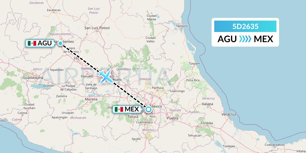 5D2635 Aeromexico Connect Flight Map: Aguascalientes to Mexico City