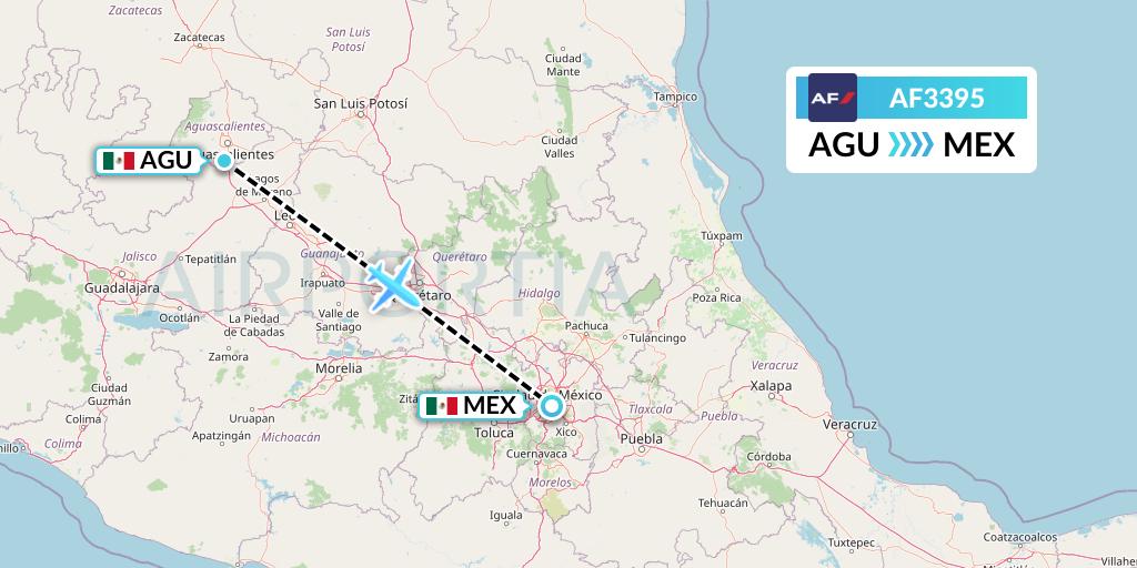 AF3395 Air France Flight Map: Aguascalientes to Mexico City