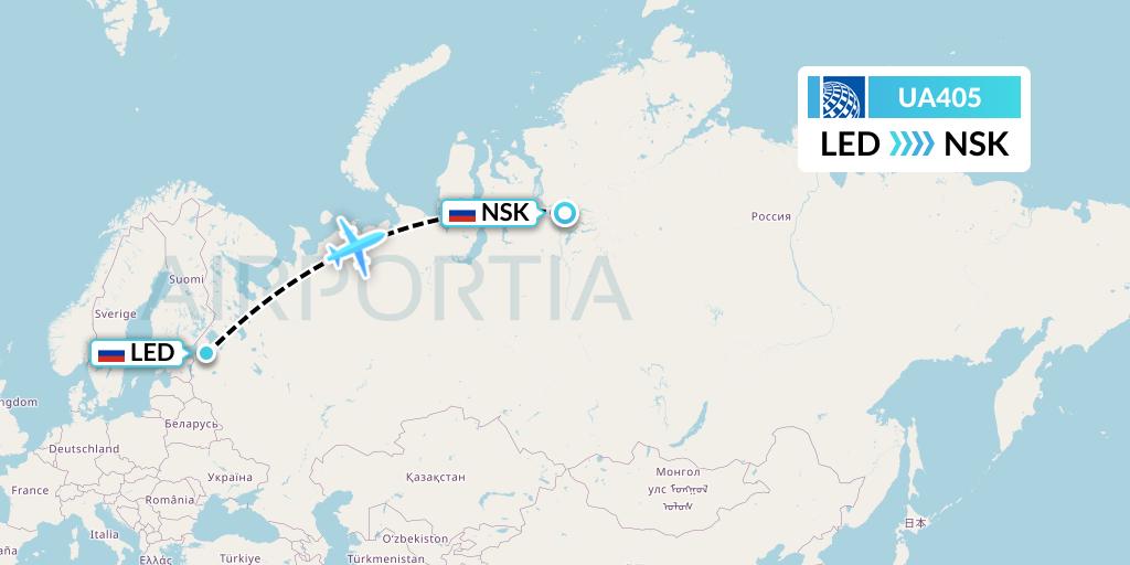 UA405 United Airlines Flight Map: St. Petersburg to Norilsk
