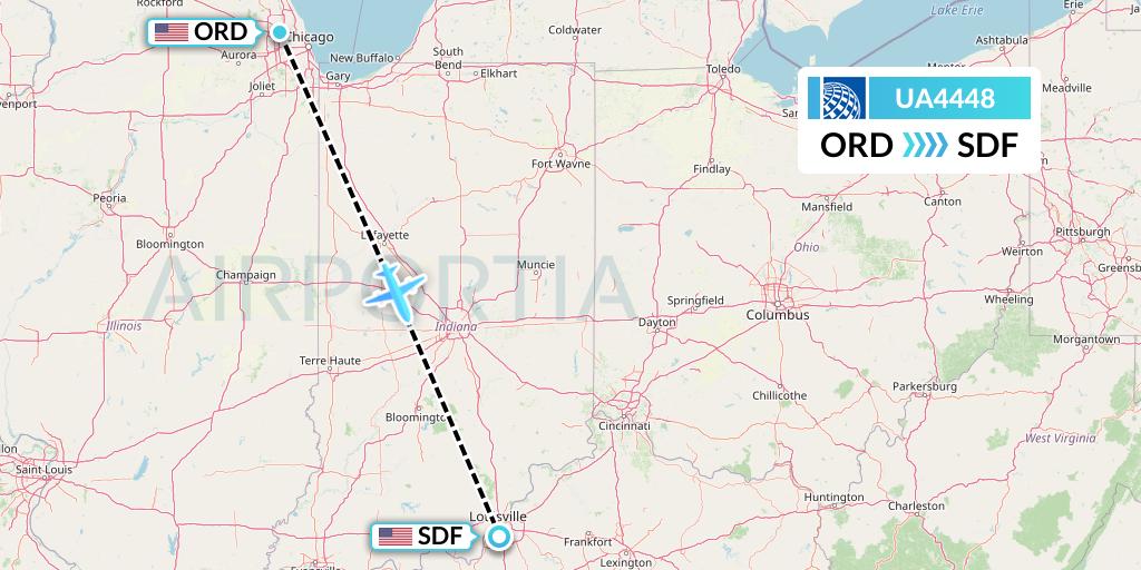 UA4448 United Airlines Flight Map: Chicago to Louisville