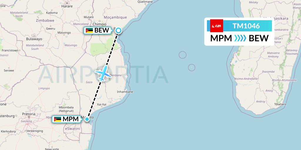 TM1046 LAM Mozambique Airlines Flight Map: Maputo to Beira