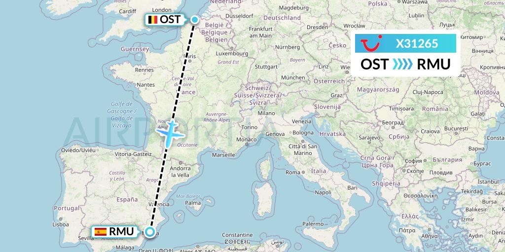 X31265 TUI fly Germany Flight Map: Ostend to Murcia
