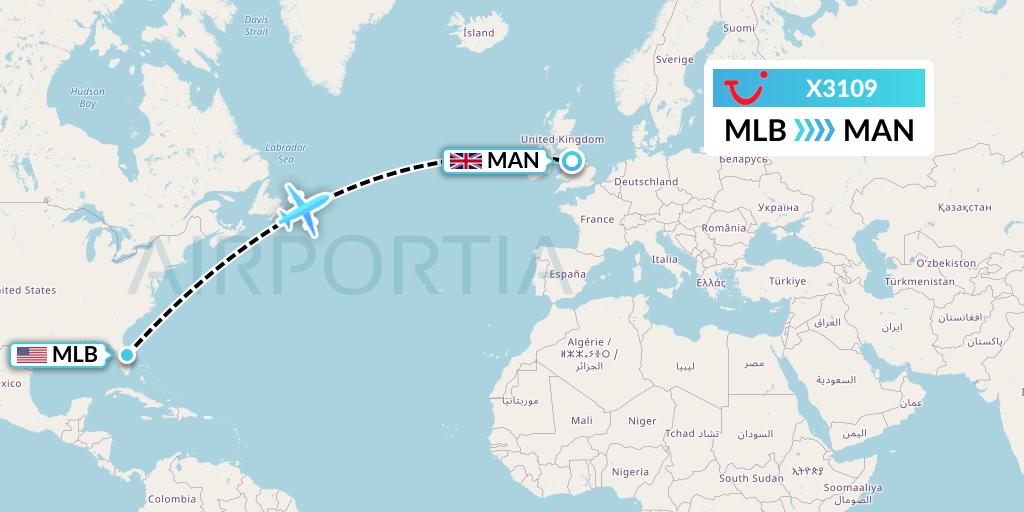 X3109 TUI fly Germany Flight Map: Melbourne to Manchester