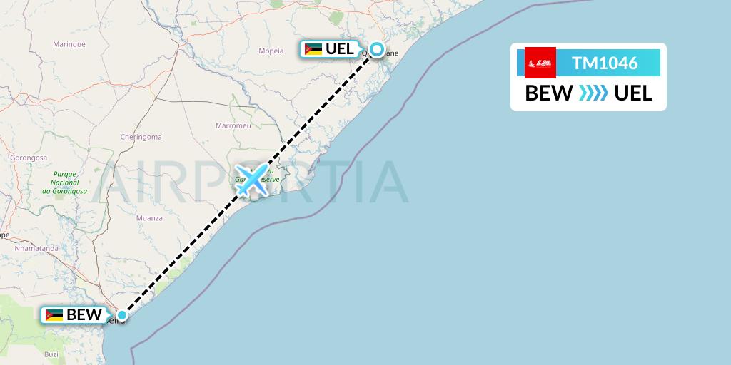 TM1046 LAM Mozambique Airlines Flight Map: Beira to Quelimane