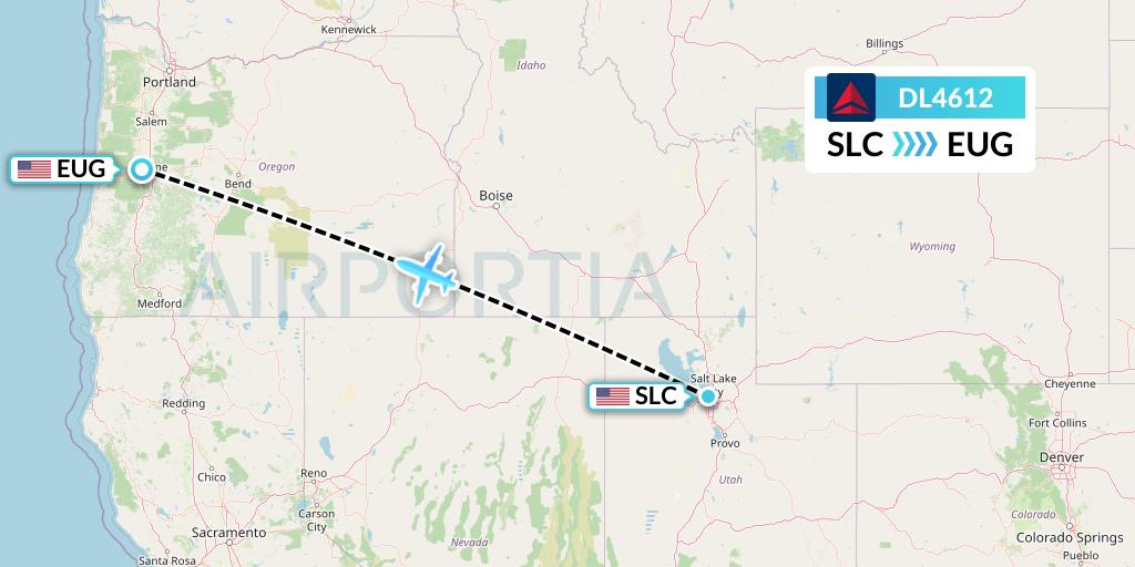 DL4612 Delta Air Lines Flight Map: Salt Lake City to Eugene