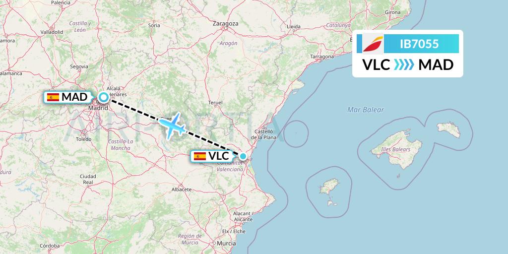 IB7055 Iberia Flight Map: Valencia to Madrid