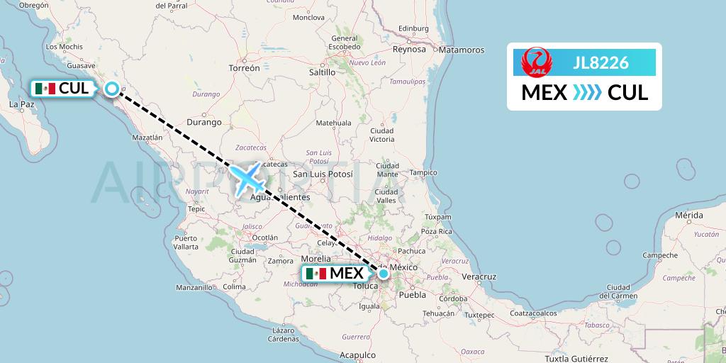 JL8226 Japan Airlines Flight Map: Mexico City to Culiacan