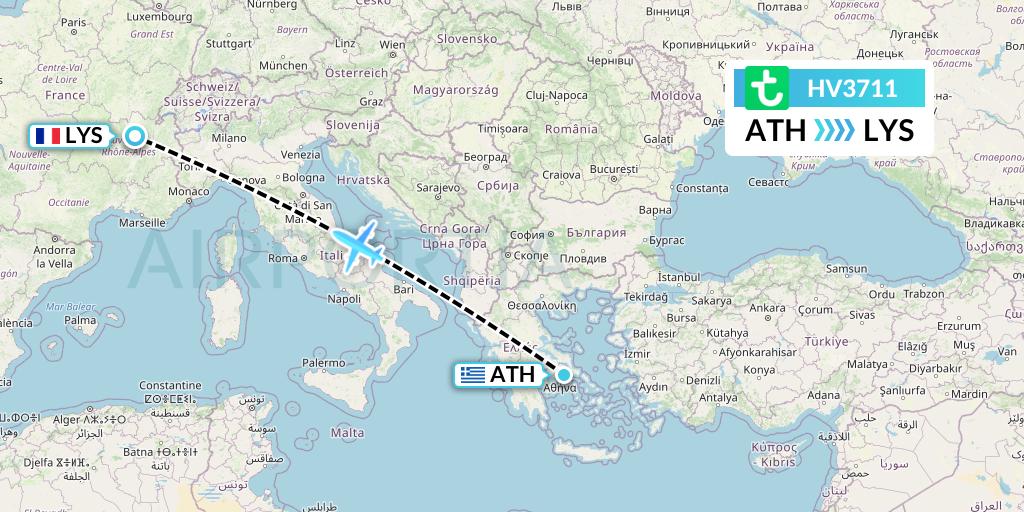 HV3711 Transavia Flight Map: Athens to Lyon