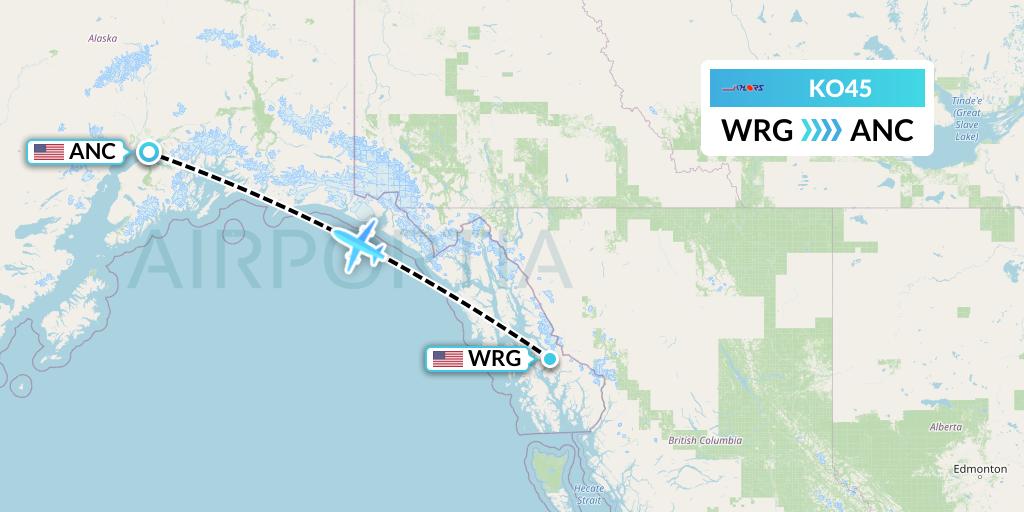 KO45 Komiaviatrans Flight Map: Wrangell to Anchorage