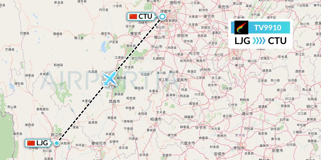 TV9910 Tibet Airlines Flight Map: Lijiang to Chengdu