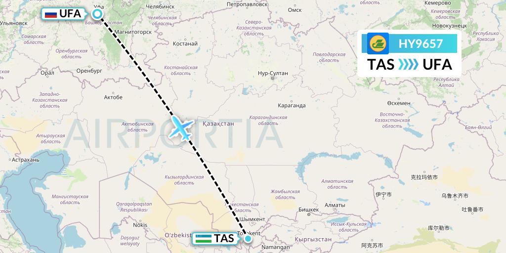 HY9657 Uzbekistan Airways Flight Map: Tashkent to Ufa