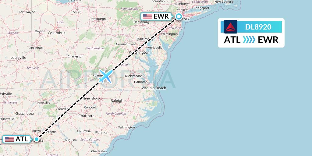 DL8920 Delta Air Lines Flight Map: Atlanta to New York