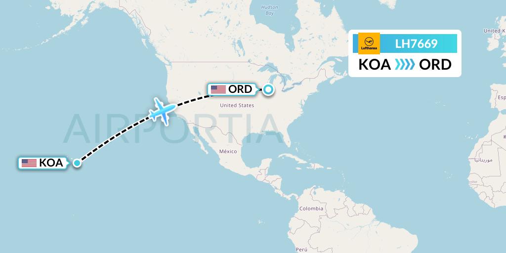 LH7669 Lufthansa Flight Map: Kailua-Kona to Chicago