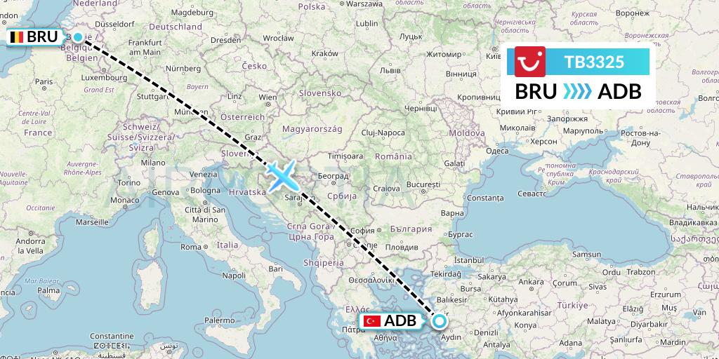 TB3325 TUI fly Belgium Flight Map: Brussels to Izmir