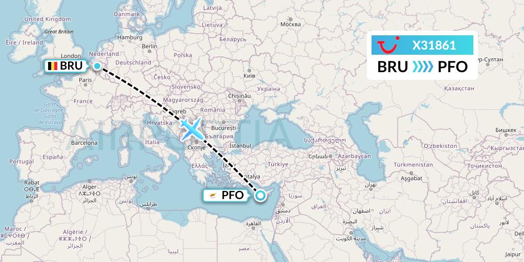X31861 TUI fly Germany Flight Map: Brussels to Pafos