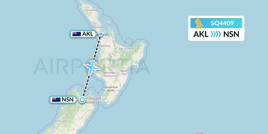 SQ4409 Singapore Airlines Flight Map: Auckland to Nelson
