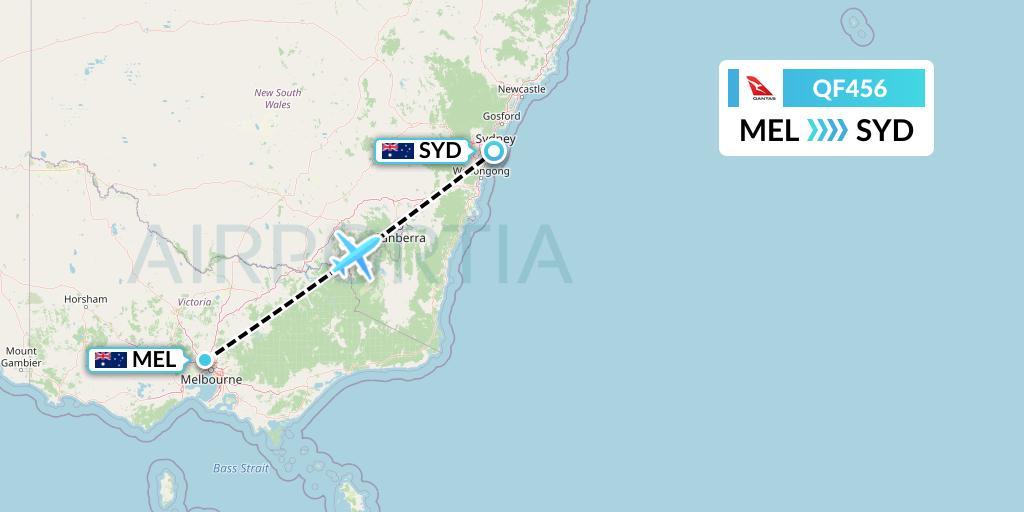 QF456 Qantas Flight Map: Melbourne to Sydney
