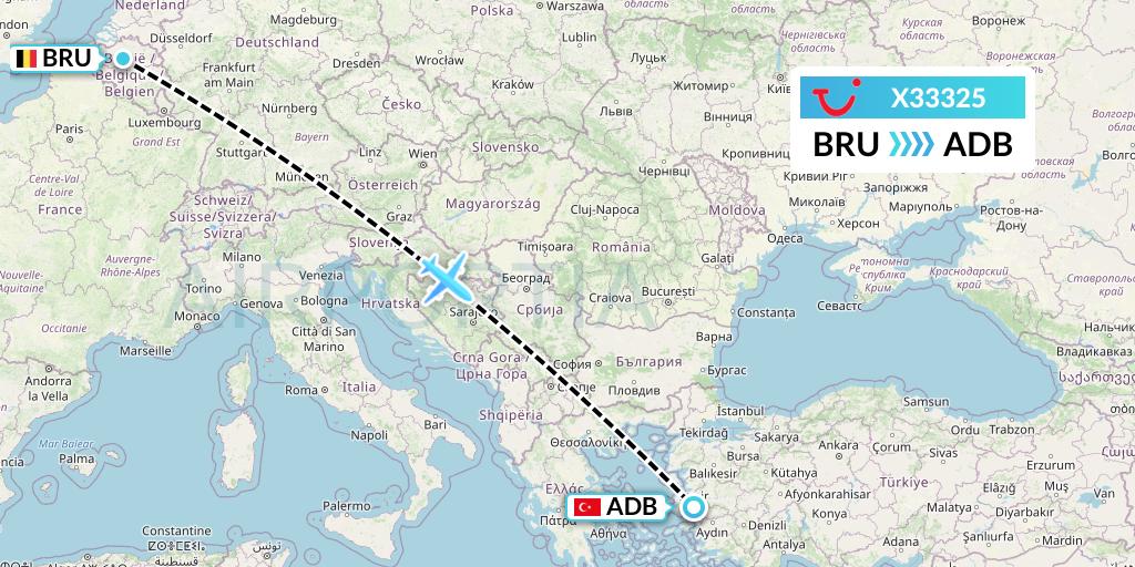 X33325 TUI fly Germany Flight Map: Brussels to Izmir