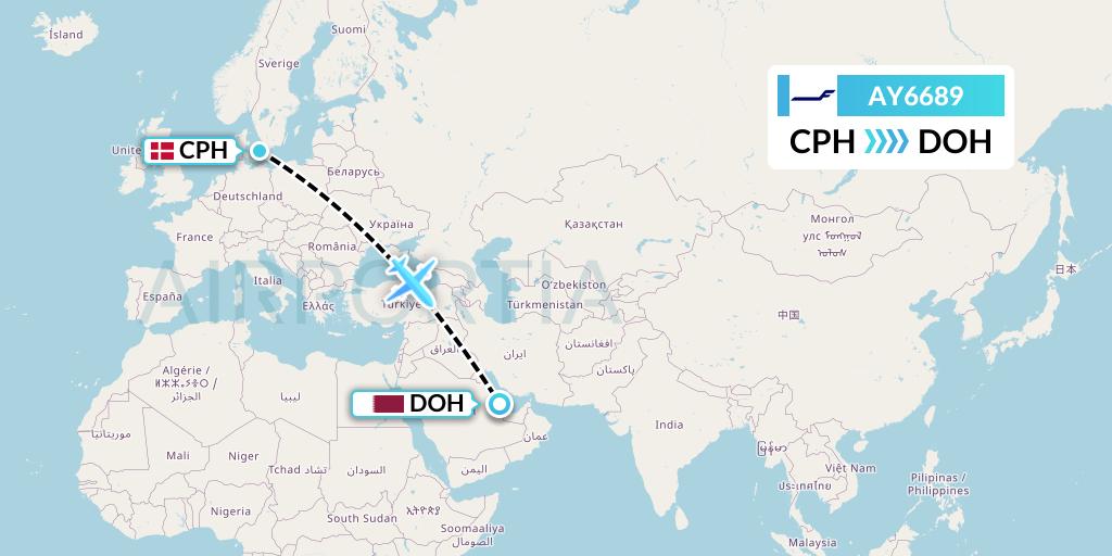 AY6689 Finnair Flight Map: Copenhagen to Doha