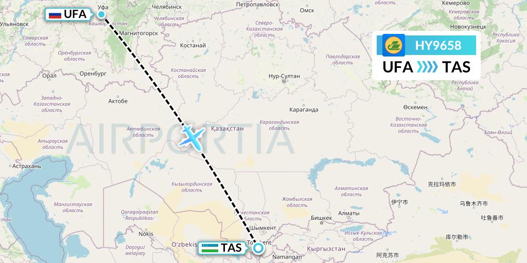 HY9658 Uzbekistan Airways Flight Map: Ufa to Tashkent