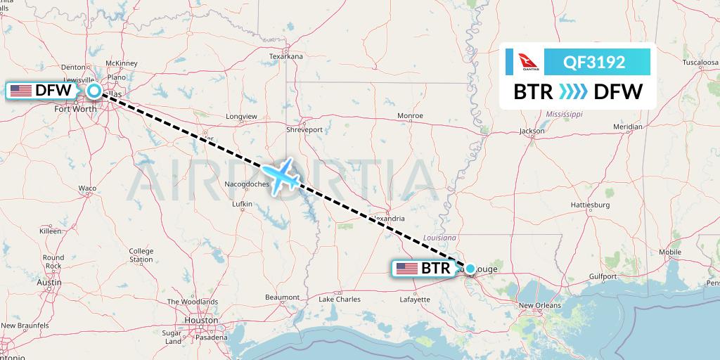 QF3192 Qantas Flight Map: Baton Rouge to Dallas